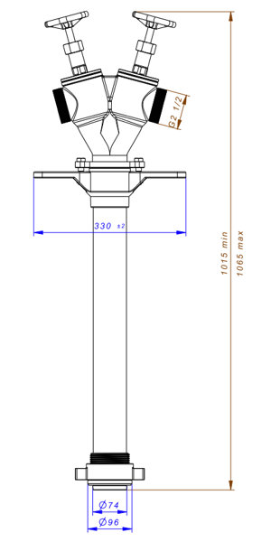 Stojak hydrantowy PZH DN80 podwójny B/BB (2x75) z zaworami wymiary Stojak hydrantowy PZH DN80 podwójny B/BB (2x75) z zaworami wymiary